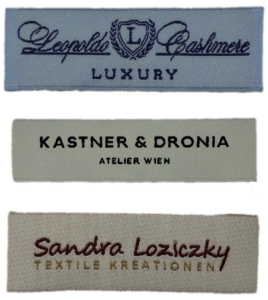 Übersicht unterschiedlicher Webetiketten. Overview of different woven labels